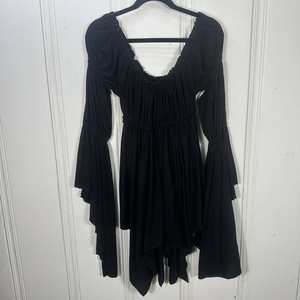Miss Me Vintage Y2K Black Bell Sleeve Dress Fairy Goth Handkerchief Hem